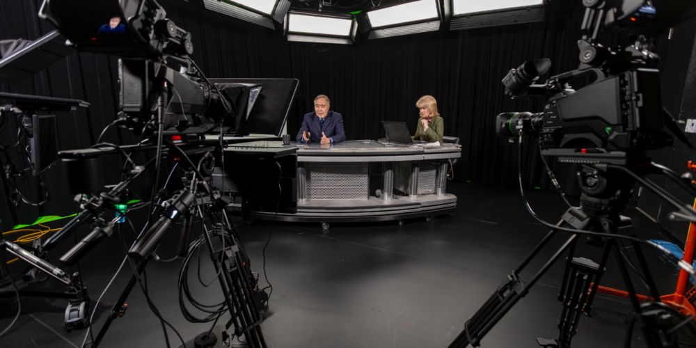 TV cameras, lights and studio